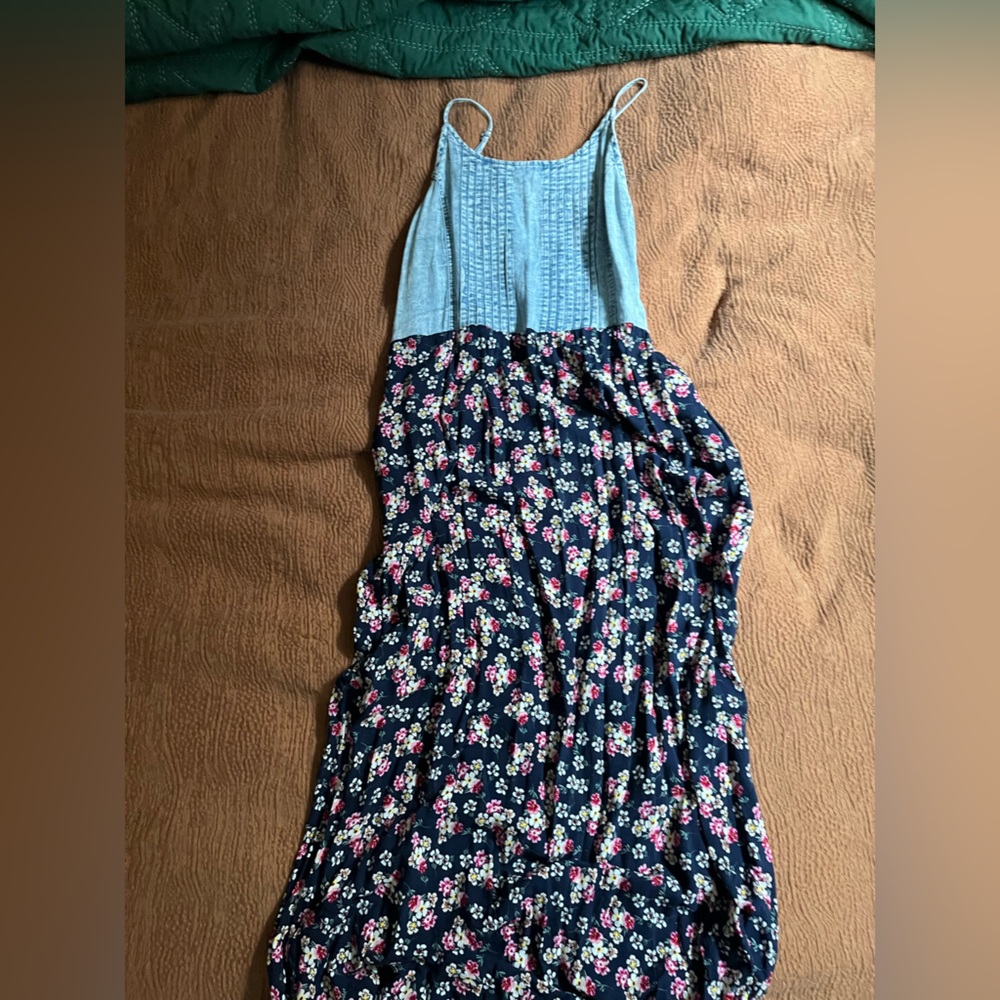 Papillon Light Wash Denim/Floral Smocked Maxi Dress